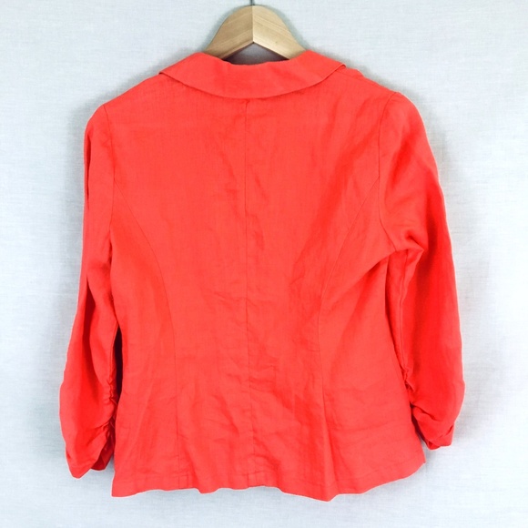 Guess Hot Coral Linen 3/4 Ruched Sleeve Blazer S - Picture 7 of 7